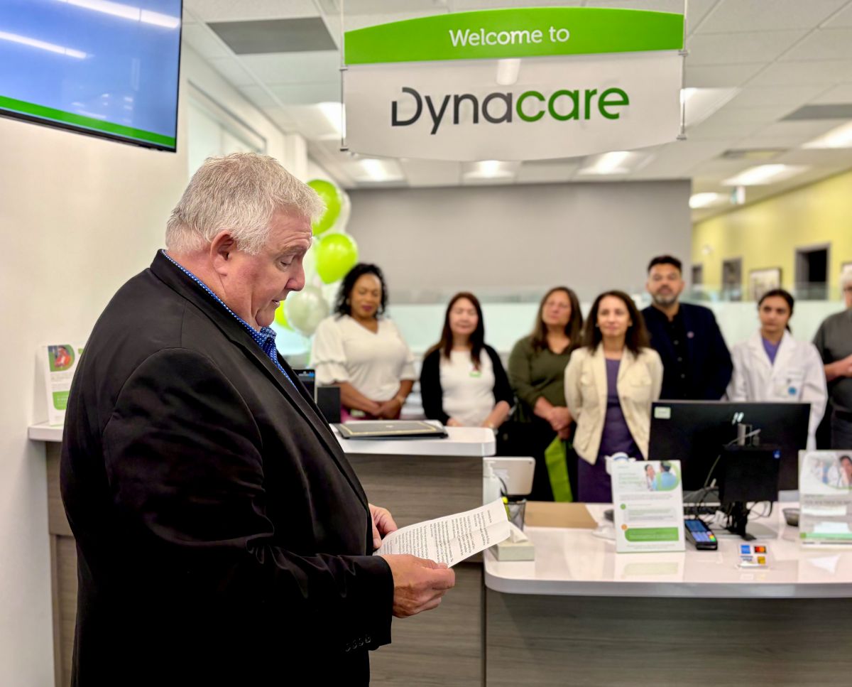 St. Clair Township Mayor Agar speaks at the Dynacare opening.
